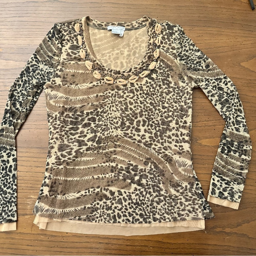 Alberto Makali vintage animal print lace top L